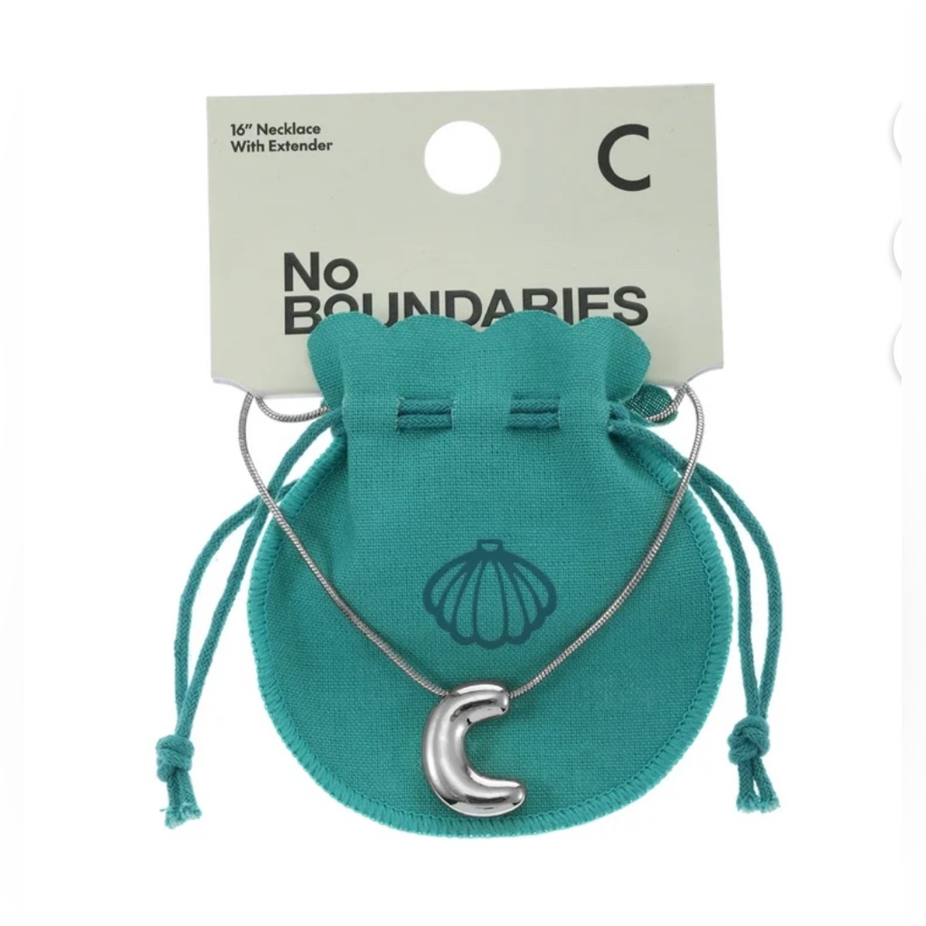 No Boundaries Silvertone Initial Bubble Letter Necklace, 1 Piece, Letter C